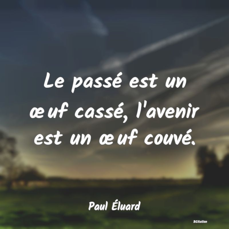 image de citation: Le passé est un œuf cassé, l'avenir est un œuf couvé.