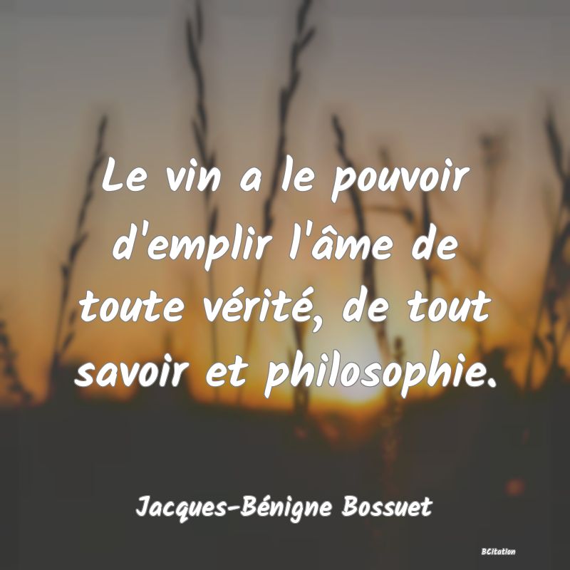 image de citation: Le vin a le pouvoir d'emplir l'âme de toute vérité, de tout savoir et philosophie.