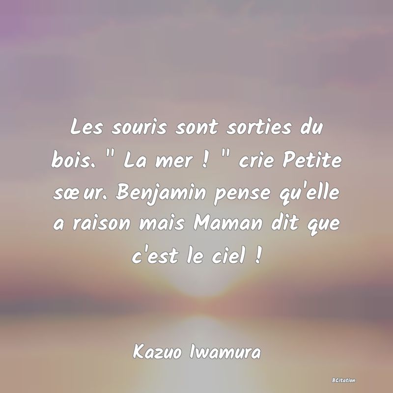 image de citation: Les souris sont sorties du bois.   La mer !   crie Petite sœur. Benjamin pense qu'elle a raison mais Maman dit que c'est le ciel !