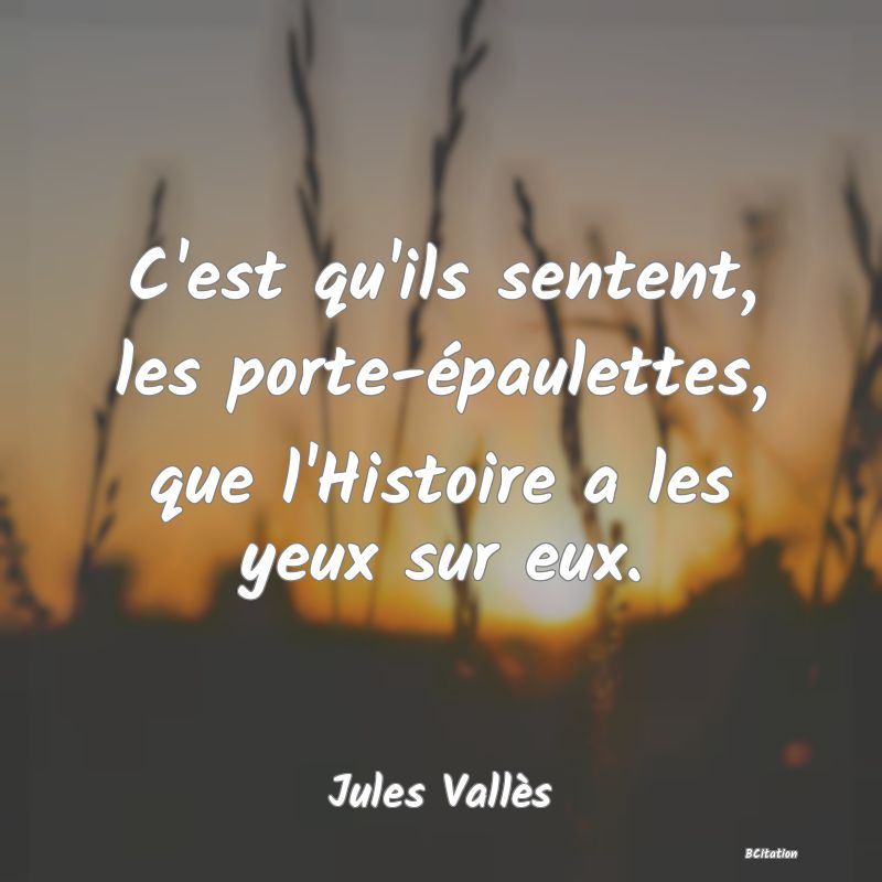 image de citation: C'est qu'ils sentent, les porte-épaulettes, que l'Histoire a les yeux sur eux.
