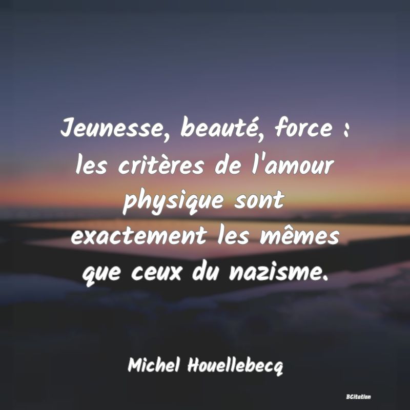 image de citation: Jeunesse, beauté, force : les critères de l'amour physique sont exactement les mêmes que ceux du nazisme.