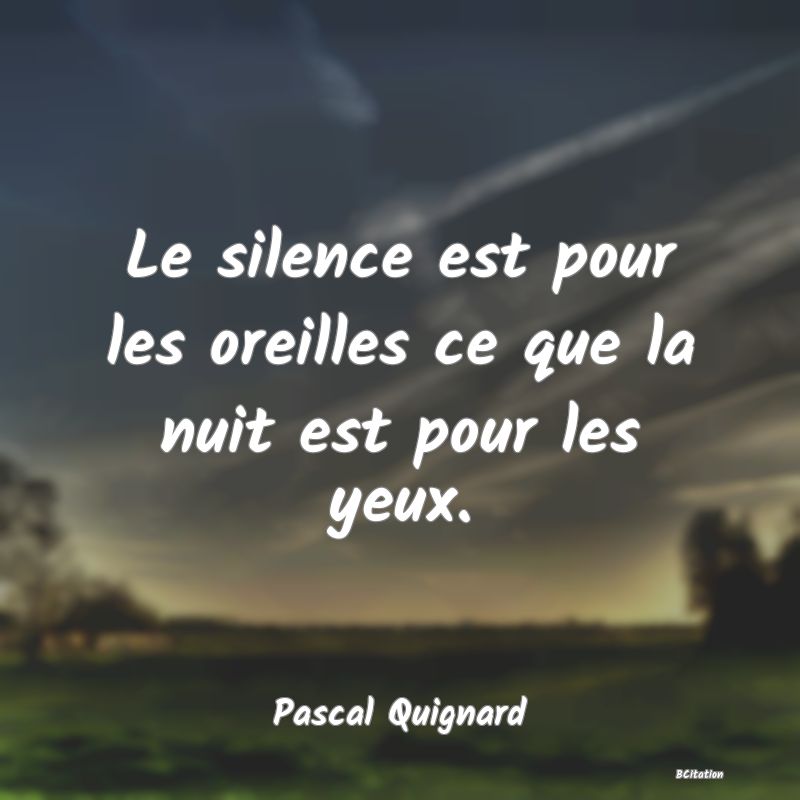 Belle Citation - Le silence est pour les oreilles ce que la nuit est pour les yeux. - Pascal Quignard