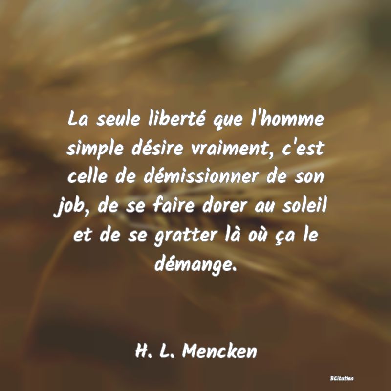 image de citation: La seule liberté que l'homme simple désire vraiment, c'est celle de démissionner de son job, de se faire dorer au soleil et de se gratter là où ça le démange.