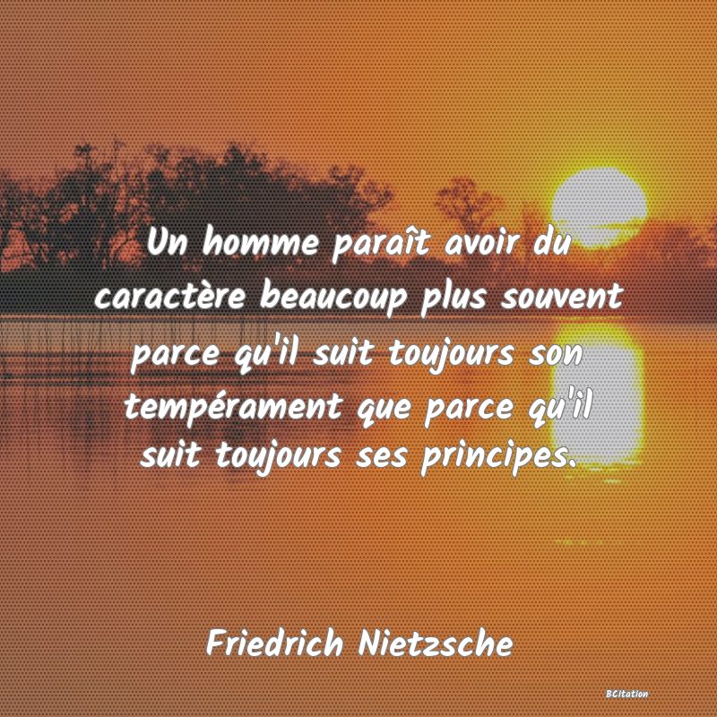 image de citation: Un homme paraît avoir du caractère beaucoup plus souvent parce qu'il suit toujours son tempérament que parce qu'il suit toujours ses principes.