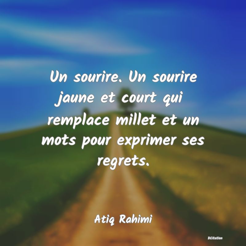 image de citation: Un sourire. Un sourire jaune et court qui remplace millet et un mots pour exprimer ses regrets.