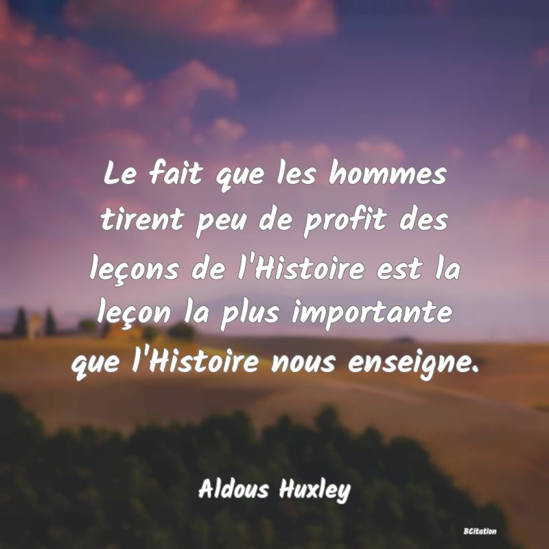 image de citation: Le fait que les hommes tirent peu de profit des leçons de l'Histoire est la leçon la plus importante que l'Histoire nous enseigne.