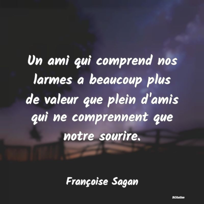 image de citation: Un ami qui comprend nos larmes a beaucoup plus de valeur que plein d'amis qui ne comprennent que notre sourire.