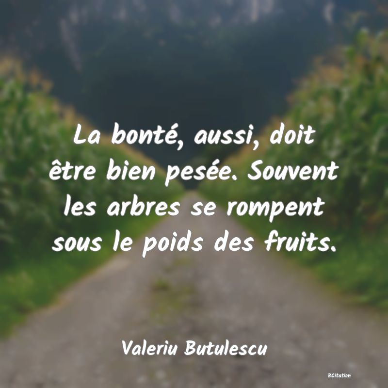 image de citation: La bonté, aussi, doit être bien pesée. Souvent les arbres se rompent sous le poids des fruits.