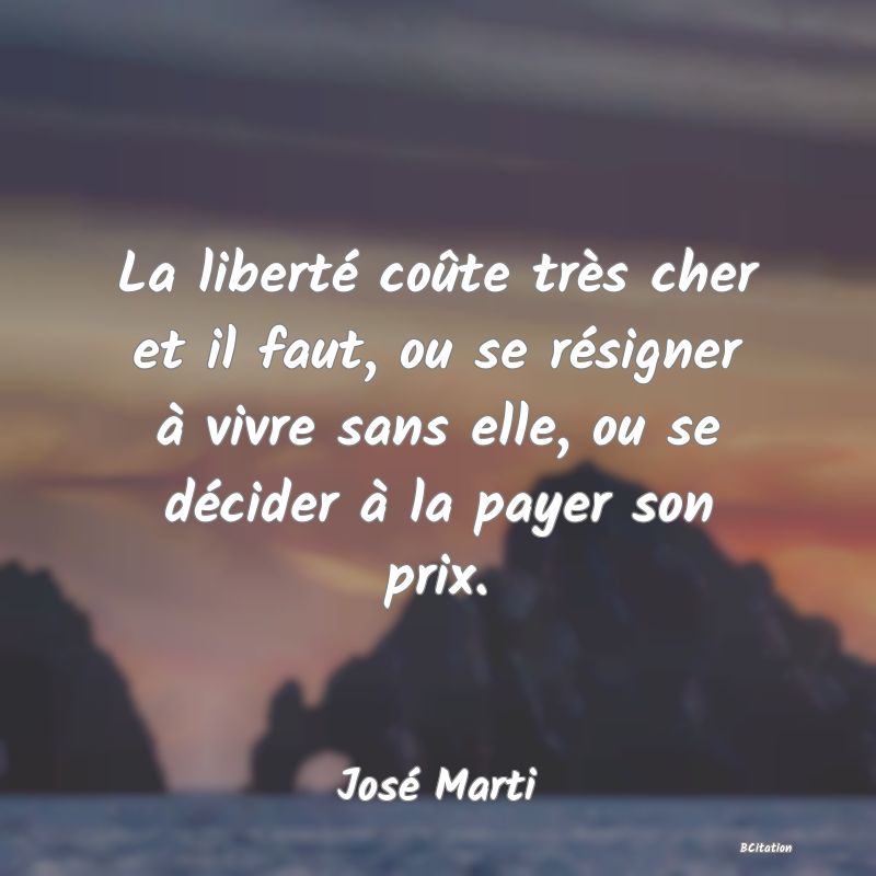 image de citation: La liberté coûte très cher et il faut, ou se résigner à vivre sans elle, ou se décider à la payer son prix.