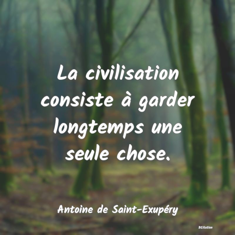 image de citation: La civilisation consiste à garder longtemps une seule chose.