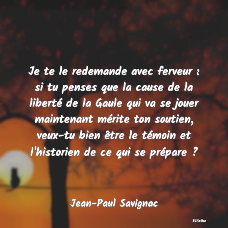 image de citation: Je te le redemande avec ferveur : si tu penses que la cause de la liberté de la Gaule qui va se jouer maintenant mérite ton soutien, veux-tu bien être le témoin et l'historien de ce qui se prépare ?