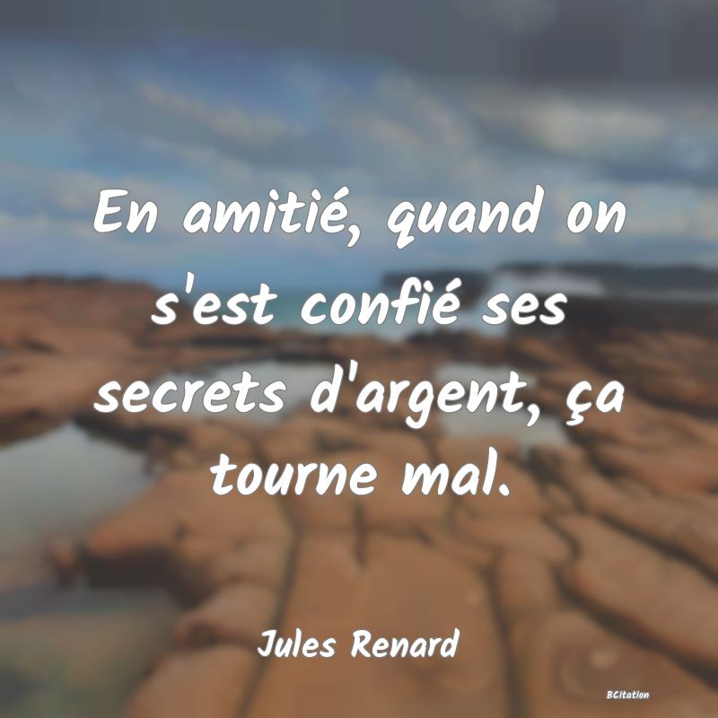 image de citation: En amitié, quand on s'est confié ses secrets d'argent, ça tourne mal.