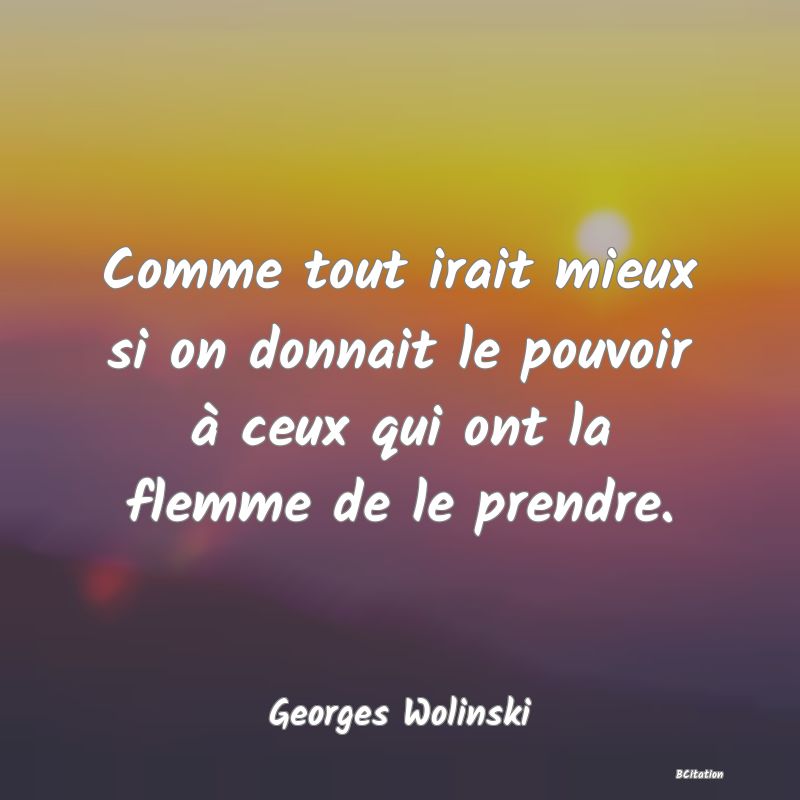 image de citation: Comme tout irait mieux si on donnait le pouvoir à ceux qui ont la flemme de le prendre.