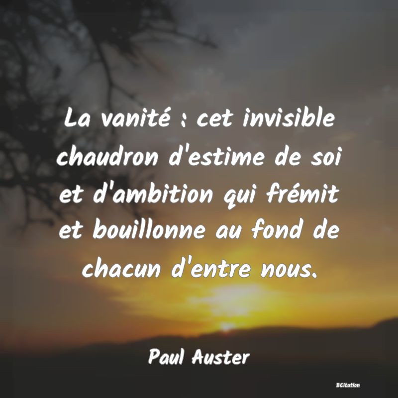 image de citation: La vanité : cet invisible chaudron d'estime de soi et d'ambition qui frémit et bouillonne au fond de chacun d'entre nous.