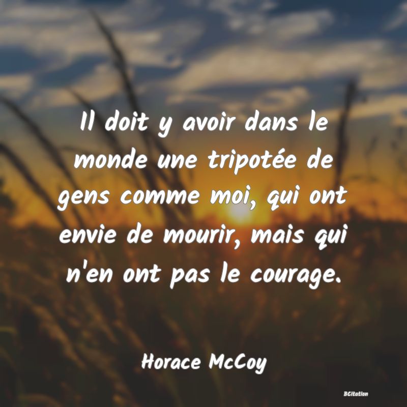 image de citation: Il doit y avoir dans le monde une tripotée de gens comme moi, qui ont envie de mourir, mais qui n'en ont pas le courage.