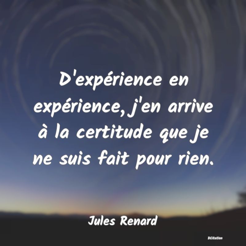 image de citation: D'expérience en expérience, j'en arrive à la certitude que je ne suis fait pour rien.