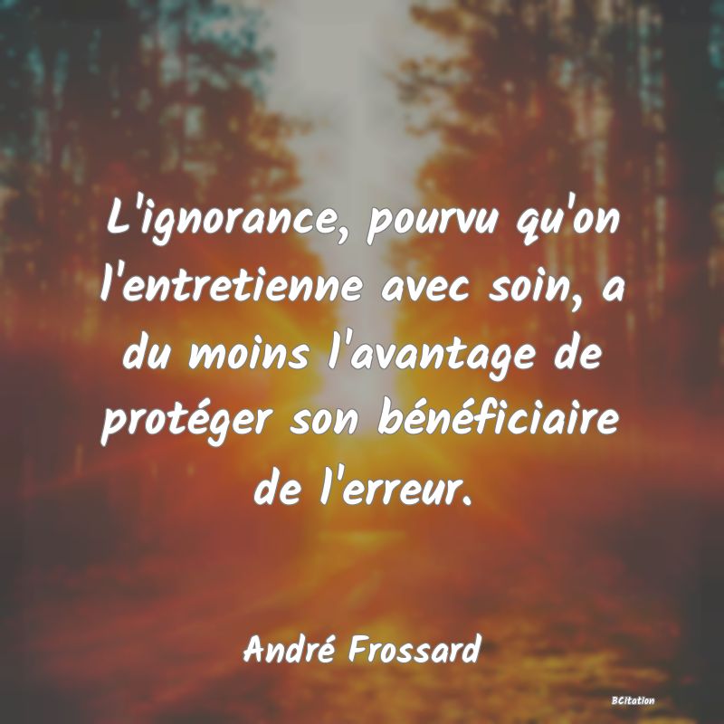 image de citation: L'ignorance, pourvu qu'on l'entretienne avec soin, a du moins l'avantage de protéger son bénéficiaire de l'erreur.