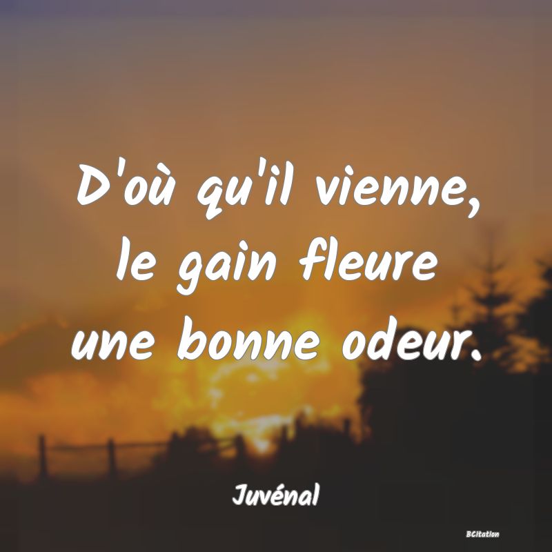 image de citation: D'où qu'il vienne, le gain fleure une bonne odeur.