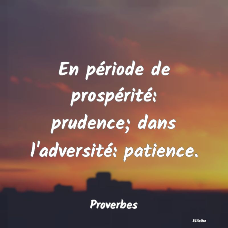 image de citation: En période de prospérité: prudence; dans l'adversité: patience.