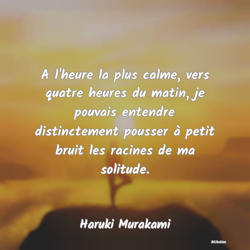 image de citation: A l'heure la plus calme, vers quatre heures du matin, je pouvais entendre distinctement pousser à petit bruit les racines de ma solitude.