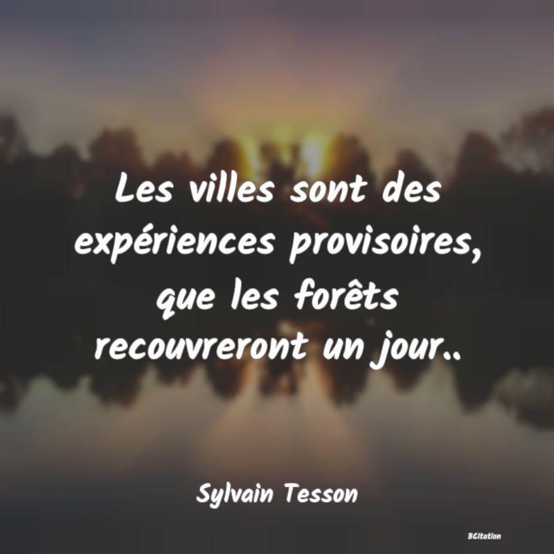 image de citation: Les villes sont des expériences provisoires, que les forêts recouvreront un jour..