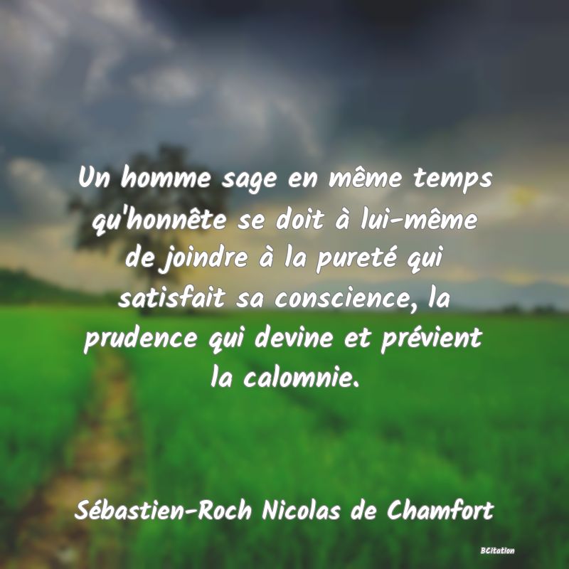 image de citation: Un homme sage en même temps qu'honnête se doit à lui-même de joindre à la pureté qui satisfait sa conscience, la prudence qui devine et prévient la calomnie.