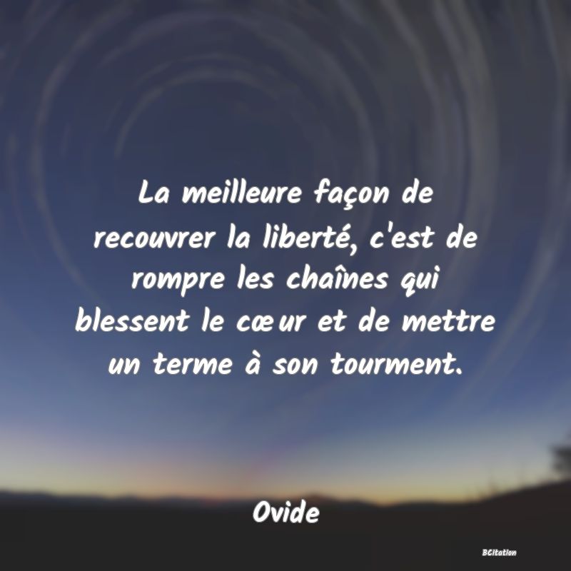 image de citation: La meilleure façon de recouvrer la liberté, c'est de rompre les chaînes qui blessent le cœur et de mettre un terme à son tourment.