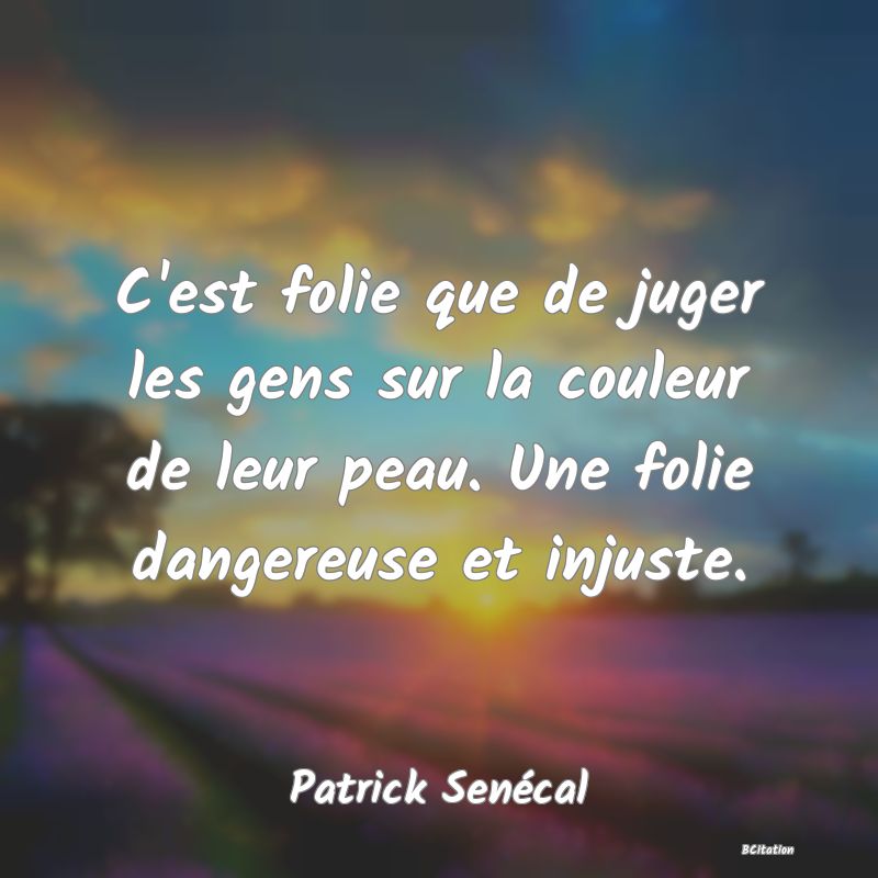 image de citation: C'est folie que de juger les gens sur la couleur de leur peau. Une folie dangereuse et injuste.