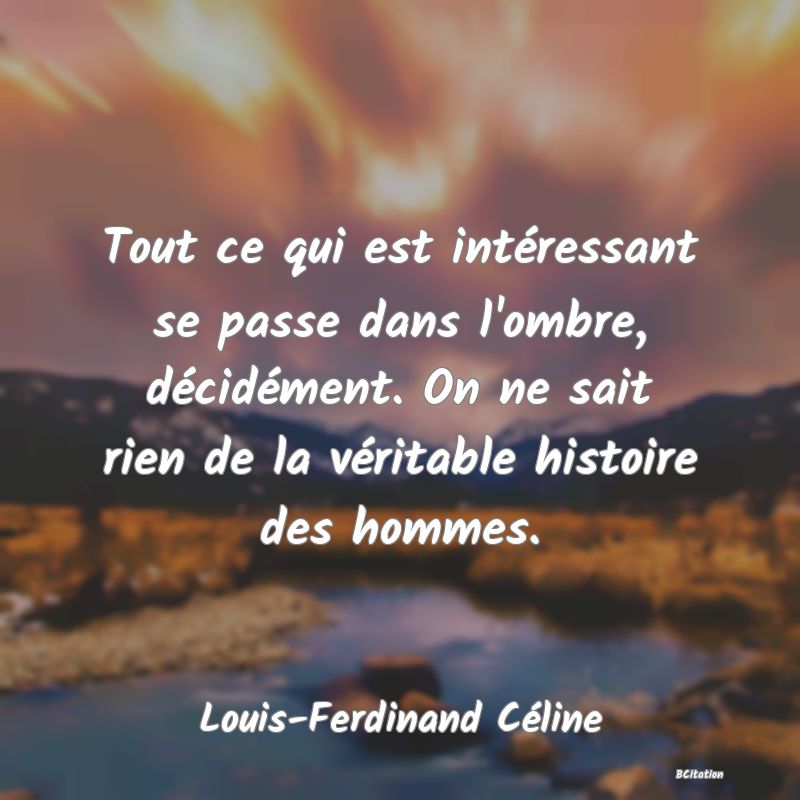 image de citation: Tout ce qui est intéressant se passe dans l'ombre, décidément. On ne sait rien de la véritable histoire des hommes.