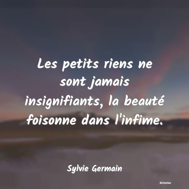 image de citation: Les petits riens ne sont jamais insignifiants, la beauté foisonne dans l'infime.