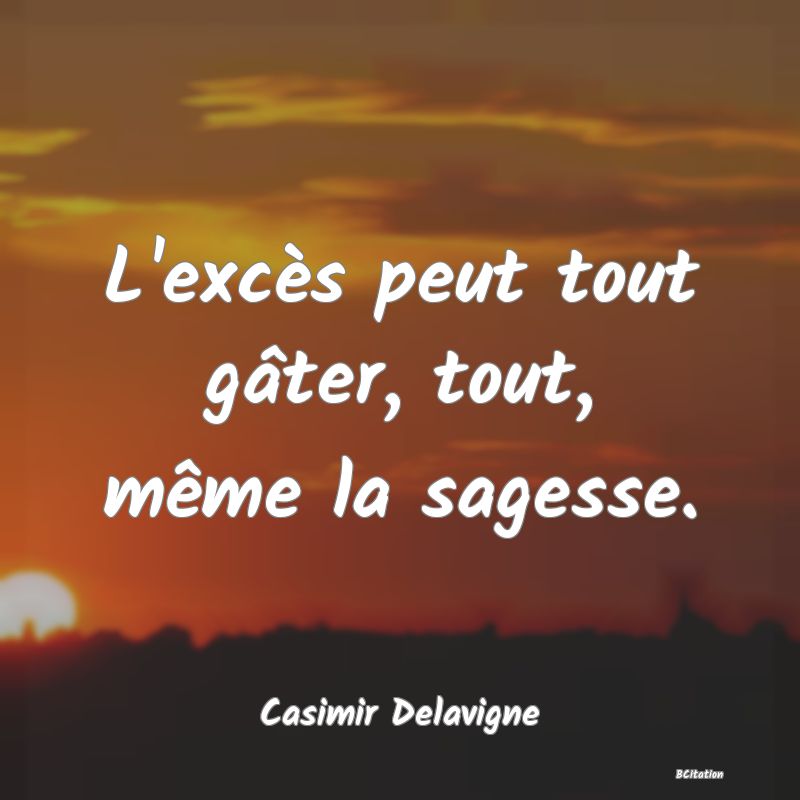 Belle Citation - L'excès peut tout gâter, tout, même la sagesse. - Casimir Delavigne
