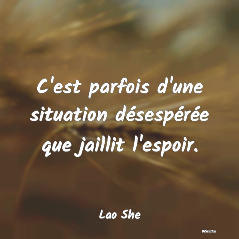 image de citation: C'est parfois d'une situation désespérée que jaillit l'espoir.