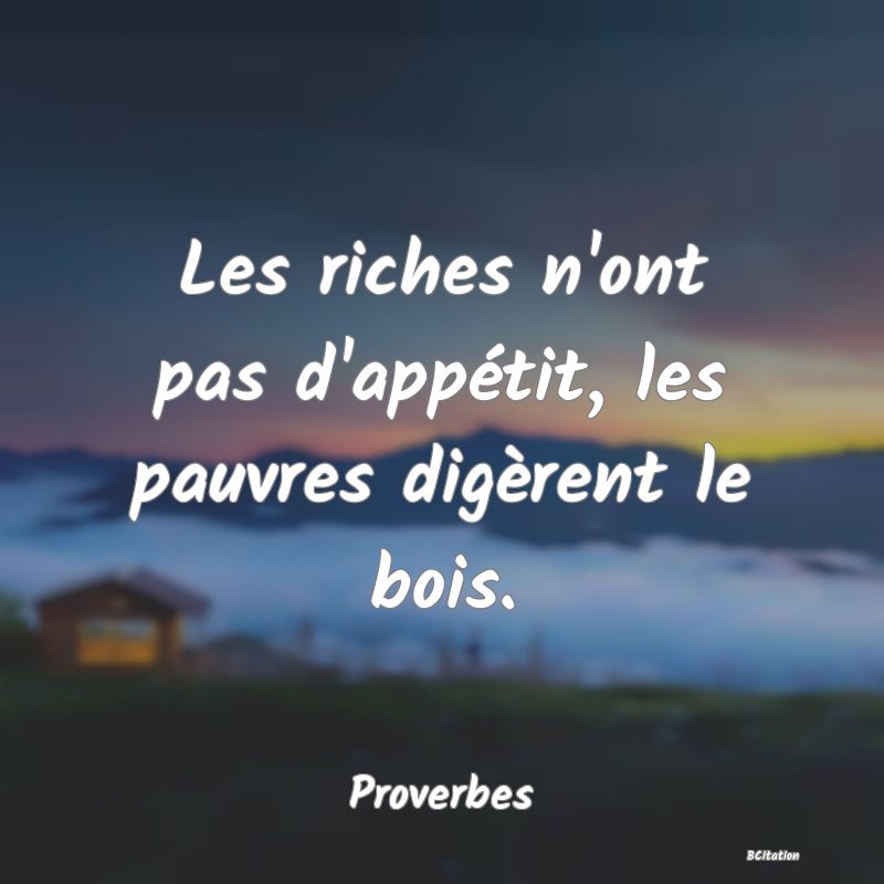 Belle Citation - Les riches n'ont pas d'appétit, les pauvres digèrent le bois. - Proverbes