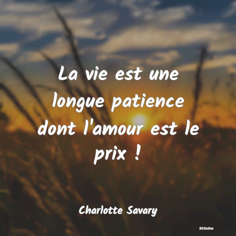 image de citation: La vie est une longue patience dont l'amour est le prix !