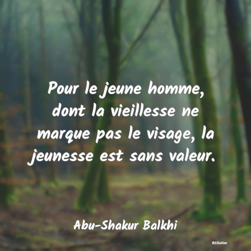 image de citation: Pour le jeune homme, dont la vieillesse ne marque pas le visage, la jeunesse est sans valeur.