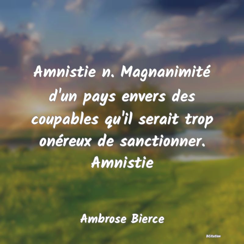 image de citation: Amnistie n. Magnanimité d'un pays envers des coupables qu'il serait trop onéreux de sanctionner. Amnistie