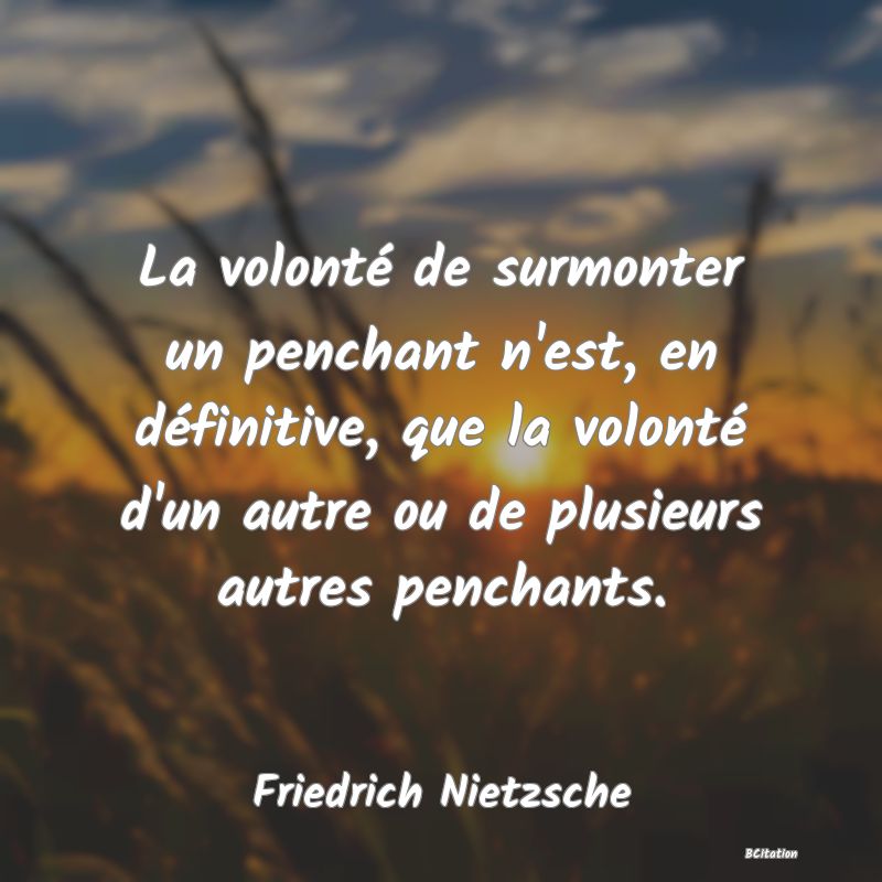 image de citation: La volonté de surmonter un penchant n'est, en définitive, que la volonté d'un autre ou de plusieurs autres penchants.