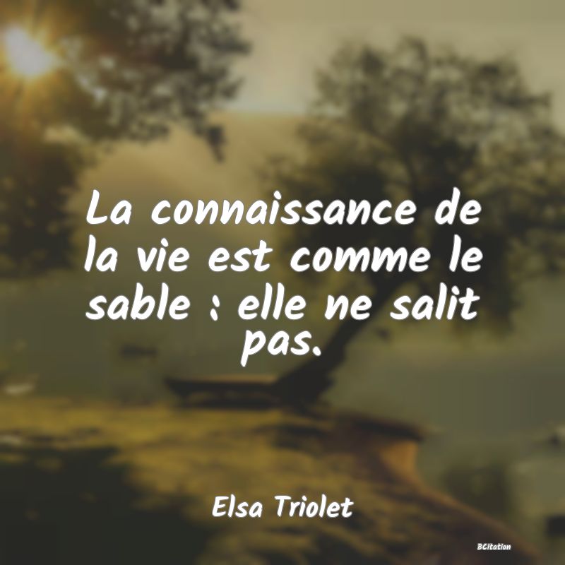 image de citation: La connaissance de la vie est comme le sable : elle ne salit pas.