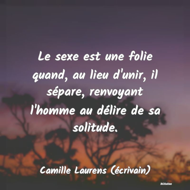 image de citation: Le sexe est une folie quand, au lieu d'unir, il sépare, renvoyant l'homme au délire de sa solitude.