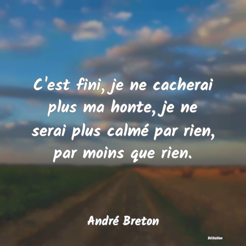 image de citation: C'est fini, je ne cacherai plus ma honte, je ne serai plus calmé par rien, par moins que rien.