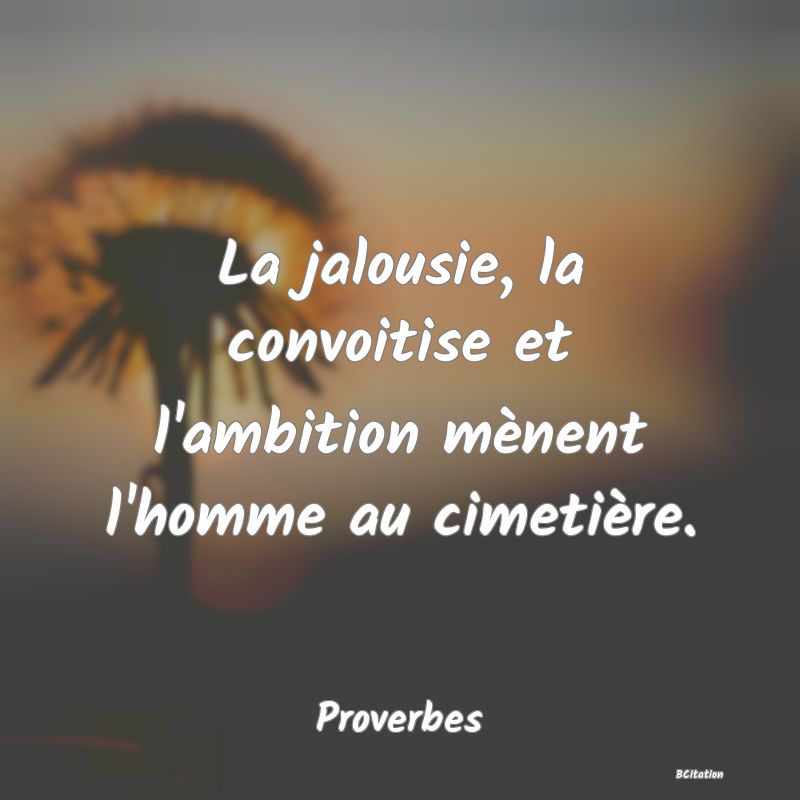 image de citation: La jalousie, la convoitise et l'ambition mènent l'homme au cimetière.