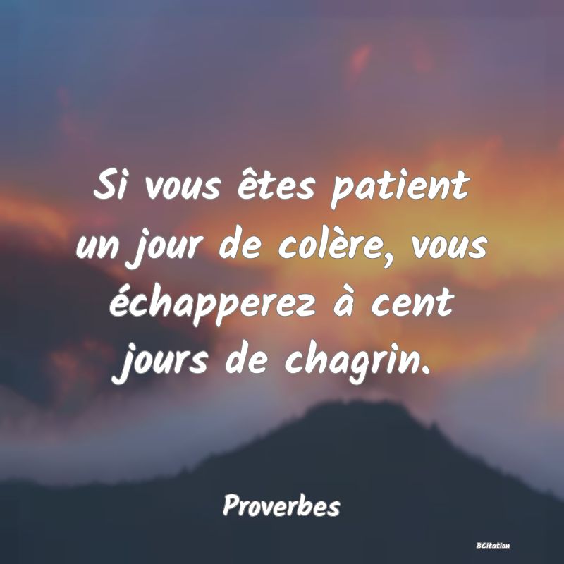 image de citation: Si vous êtes patient un jour de colère, vous échapperez à cent jours de chagrin.