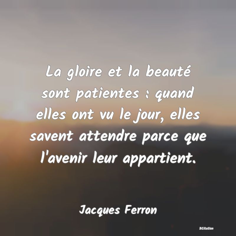 image de citation: La gloire et la beauté sont patientes : quand elles ont vu le jour, elles savent attendre parce que l'avenir leur appartient.