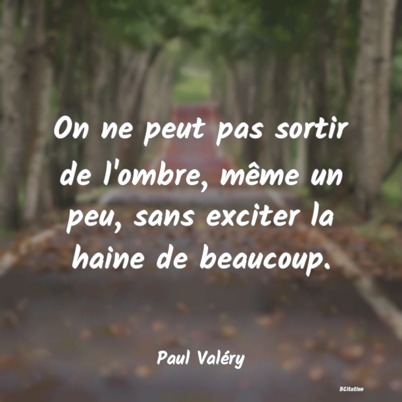 image de citation: On ne peut pas sortir de l'ombre, même un peu, sans exciter la haine de beaucoup.