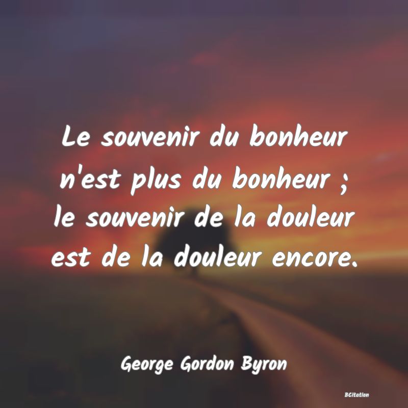 Belle Citation - Le souvenir du bonheur n'est plus du bonheur ; le souvenir de la douleur est de la douleur encore. - George Gordon Byron
