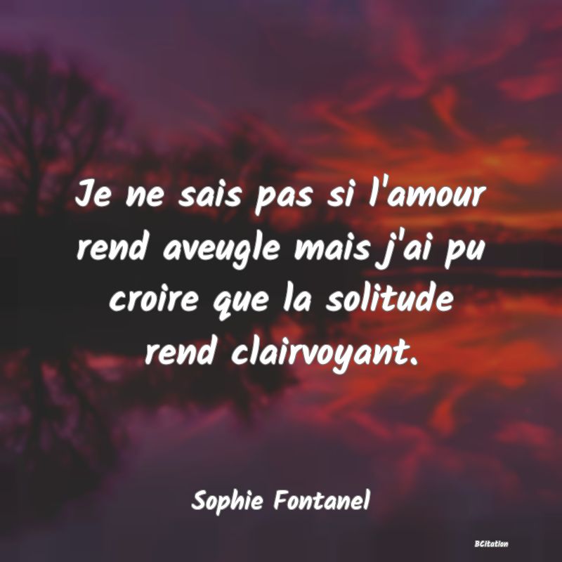 image de citation: Je ne sais pas si l'amour rend aveugle mais j'ai pu croire que la solitude rend clairvoyant.