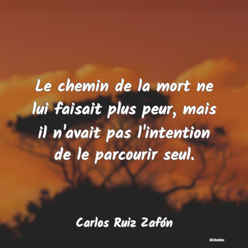 Belle Citation - Le chemin de la mort ne lui faisait plus peur, mais il n'avait pas l'intention de le parcourir seul. - Carlos Ruiz Zafón