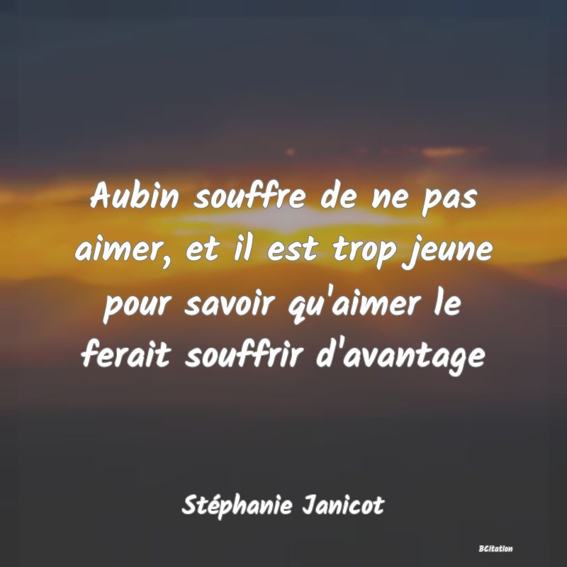 Belle Citation - Aubin souffre de ne pas aimer, et il est trop jeune pour savoir qu'aimer le ferait souffrir d'avantage - Stéphanie Janicot