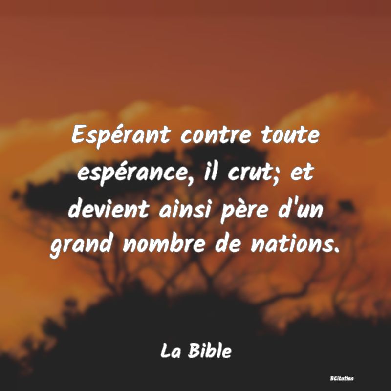 image de citation: Espérant contre toute espérance, il crut; et devient ainsi père d'un grand nombre de nations.