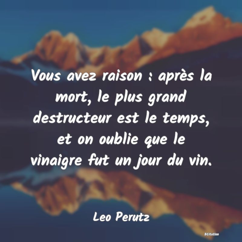 image de citation: Vous avez raison : après la mort, le plus grand destructeur est le temps, et on oublie que le vinaigre fut un jour du vin.